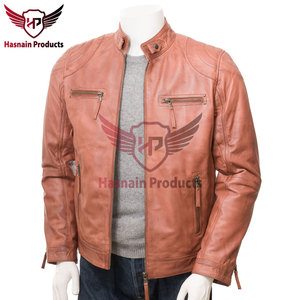 Chaqueta de Cuero Genuino Marrón para Hombre, Corte Ajustado, Cuello Alto, Estilo Café Racer, Chaqueta de Motociclista - Product Image 6