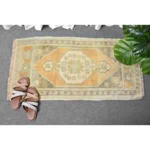 Tapis Turc Classique Vintage Beige Orange Patchwork Design 1.7x3.2ft Laine de Grande Surface avec Support en Latex pour Chambre ou Couloir - Product Image 4