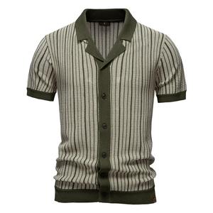 Polo de malla a rayas para hombre 2025-Top de punto con panel de contraste transpirable con cuello vuelto - Product Image 6