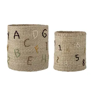 Handmade Seagrass Storage Basket Embroidered Toys Basket For Kids And Babies Room Wicker Boho Hamper Vietnam Supplier