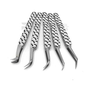 Juego de pinzas para extensión de pestañas RMI, producto de alta calidad, agarre plano, punta de Espinilla plateada y diseño de pestañas, Color recubierto de papel - Product Image 4