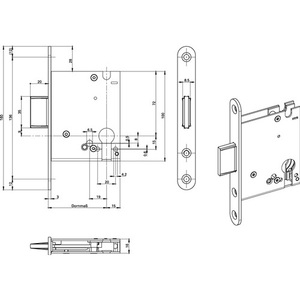 Stainless Steel 1308 PZ20/55 mm Mortise Lock with Rounded Faceplate for <b>Storage</b> <b>Lockers</b> BKS - Product Image 3