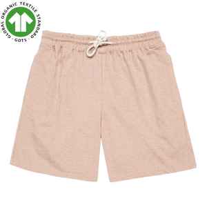 กางเกงขาสั้นผ้าฝ้ายออร์แกนิกสำหรับผู้ชายผ้าเจอร์ซีย์สีน้ำตาลมรดกสืบทอดขนาด5.4 oz ผ้าเย็บตะเข็บ6นิ้วนุ่มมากระบายอากาศได้มีสายคาดเอวยืดได้ - Product Image 1