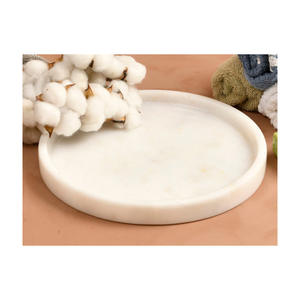 Venta al por mayor Makrana mármol pulido superficie hecha a mano duradera bandeja de servicio de forma redonda para el hogar Hotel restaurante uso en la India - Product Image 2