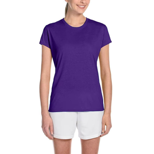T-shirt à manches courtes col rond pour femme, coupe classique, couleur unie, séchage rapide, tricoté, style décontracté printemps-été - Product Image 3
