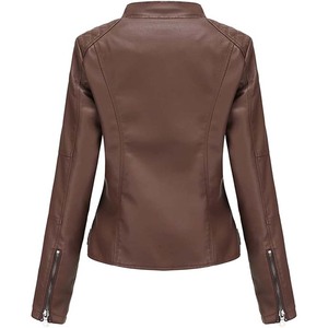 Veste en cuir véritable pour femme à manches longues, col montant, décontractée, imperméable, respirante, rembourrage en polyester tricoté pour l'hiver - Product Image 2