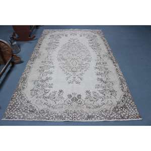 Alfombra Vintage Grande de 5.4x9.1 pies, Alfombra Turca Blanca con Diseño de Patchwork - Product Image 1