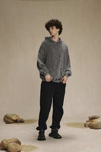 Vintage Wash Hoodie Hommes 100% Coton Heavyweight Streetwear Sweat À Capuche Surdimensionné Acide Lavé Blanc Goutte Épaule À Capuche Unisexe - Product Image 5