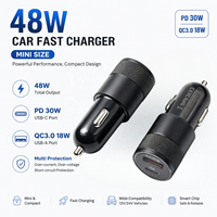 Vente en gros de chargeurs de voiture USB type C 48W à double port PD QC, adaptateur de charge rapide, mini chargeur de voiture pour iPhone Samsung Android iPad