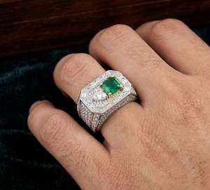 แหวนแต่งงานแบบ unisex เพชรหรูหราพร้อมเพชรและทอง - Product Image 1