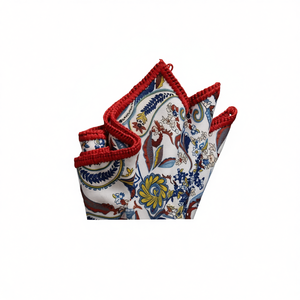 Pañuelo de bolsillo de viscosa con diseño paisley rojo y azul, bordado a mano, con borde distintivo, para pañuelos cuadrados - Product Image 3