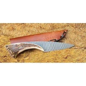 Couteau de chasse en acier à haute teneur en carbone fait à la main avec poignée en corne Support OEM personnalisable avec gaine. - Product Image 3