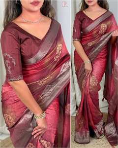 Beautiful Muslin Cotton <b>Saree</b> Multicolor Print <b>Golden</b> Butta Jacquard Border Pallu Tussels Swarovski Blouse Wedding Party Wear - Product Image 4