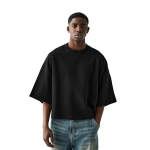 T-shirt court en coton et fibre de bambou pour hommes de Style Hip Hop Logo personnalisé motif imprimé surdimensionné longueur courte 100% coton - Product Image 1