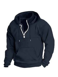 Sudadera con capucha para hombre con cremallera de cuarto de alta calidad con logotipo personalizado 100 algodón con cremallera de cuarto en blanco sudaderas con capucha para hombre lisas - Product Image 4