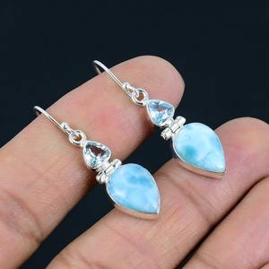 Larimar bijoux en pierres précieuses pour femmes argent Boho Style boucles d'oreilles bijoux 925 en argent Sterling tendance boucles d'oreilles faites à la main cadeau maman - Product Image 4