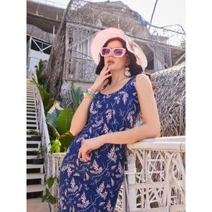 Vestido casual floral ajustado y acampanado sin mangas para mujer - Product Image 2
