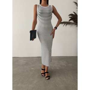 Vestido Otomano a Rayas Transpirable de Tela Lycra con Cintura Natural - Product Image 1