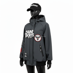 Chaqueta Softshell para Mujer, Cortavientos, Impermeable, Tejido de Triple Capa, Gris Oscuro, Parches Bordados con Logotipo Personalizado - Product Image 4