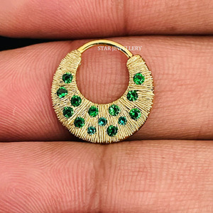 14K Solid Gold CZ Green <b>Diamond</b> Daith Piercing Fine Jewelry. - Product Image 1