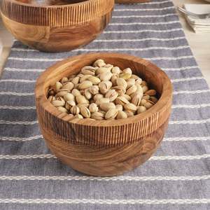 <b>Large</b>-capacity <b>Wooden</b> Serving <b>Bowls</b> with an Attractive Carved Design Perfect for Serving Bread Pasta or Side Dishes - Product Image 1