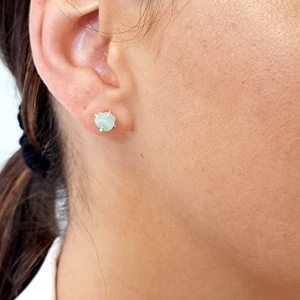 Boucles d'oreilles pierre de naissance de décembre faites à la main goujon en Amazonite brute 5-7mm véritable pierre précieuse plaqué or bijoux en argent pour femmes cadeau - Product Image 5