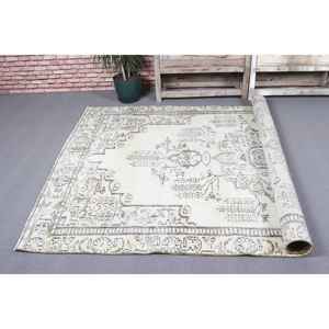 Alfombra Vintage Grande de 5.4x9 pies, Alfombra Turca de Lana Ombré en Blanco y Gris - Product Image 5