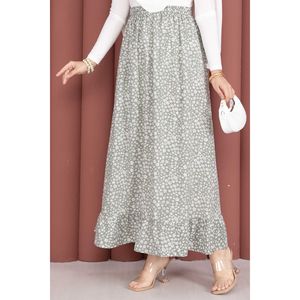 Mint Floral Pattern <b>Skirt</b> <b>Elastic</b> Waistband Comfortable Breathable Chiffon Spandex Digital Print Hawaiian Formal XS Ruffles - Product Image 2
