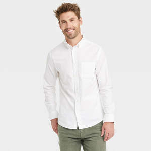 Camicia Oxford Casual da Uomo Goodfellow & Co, Manica Lunga, 100% Cotone Antipiega, Bianca, Taglia L - Product Image 1