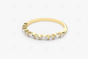 Anillo de Compromiso o Matrimonio Clásico con Diamantes de Laboratorio en Corte Marquesa, Chapado en Oro Amarillo o Rosa de 14k, Media Eternidad con Diamantes Alternados, Certificado IGI - Product Image 4