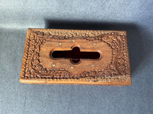 Rustic Wooden Carved <b>Floral</b> Pattern Premium Quality Handcrafted Engraved Design Tissue <b>Box</b> Holder for Farmhouse Decor Tradebyd - Product Image 4