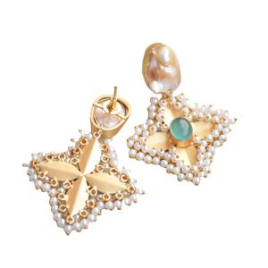 Boucles d'oreilles pendantes en laiton d'exportation, perles en vrac, cristaux de guérison authentiques, finition en laiton antique, hypoallergéniques, port sécurisé, plaqué or 14 carats - Product Image 1