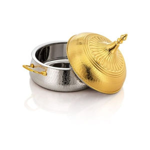 Plato de frotamiento de acero inoxidable con tapa dorada Calentador de alimentos Olla caliente Servidor de alimentos estándar Olla caliente Cacerola a precio razonable - Product Image 3