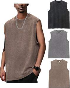 Custom Men <b>Knitted</b> Cotton <b>Sleeveless</b> Tank <b>Tops</b> Breathable Acid Wash Cut Muscle Streetwear Digital Print 180g Gym Running Workout - Product Image 3