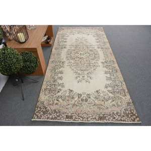 Alfombra de lana turca Vintage, clásica, 4x8, estilo Beige, 6 pies, alfombra para sala de estar, retales abstractos, diseño de pasillo rectangular, látex de 10mm - Product Image 1