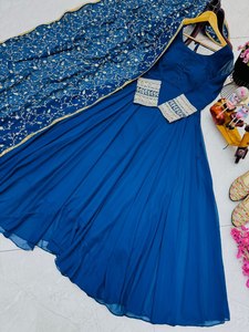 ชุดคลุม anarkali ล่าสุดออกแบบโดย Fab Zone faux georgette งานปักสำหรับอินเดียและปากีสถาน - Product Image 2