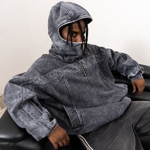 Vêtements pour hommes Sweat à capuche en éponge française personnalisé Pull surdimensionné Stone Acid Wash Vintage Hoodie Face Zip Up Hoodie - Product Image 1