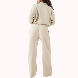 Ensemble de survêtement en molleton pour femmes, coupe décontractée, avec sweat-shirt à demi-zip et pantalon à jambe droite, pour la production de vêtements prêts à l'emploi - Product Image 2