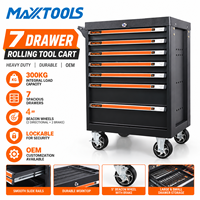 MAXTOOLS Chariot d'atelier mobile à 7 tiroirs verrouillables, capacité de charge de 300 kg, 250 pièces, boîte à outils, garage, atelier, chariot de rangement mobile