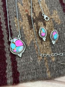Juego de pendientes de collar turquesa de caramelo de algodón de plata de ley hecha a mano regalo para ella estilo de joyería Boho Pastel - Product Image 2