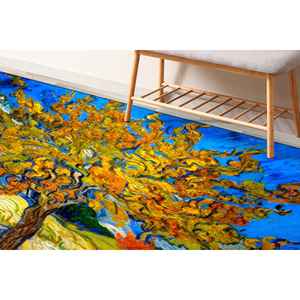 Tapis imprimé : reproduction Van Gogh, tapis de salle à manger vert et bleu, tapis en chenille - Product Image 3