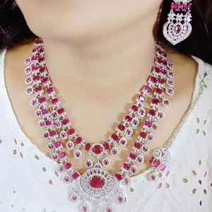ชุดเครื่องประดับอินเดียคุณภาพสูงสำหรับงานแต่งงานงานหมั้นของขวัญสร้อยคอพร้อมต่างหูยาวเครื่องประดับอินเทรนด์ - Product Image 1