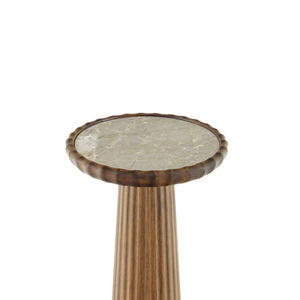 Table d'appoint en bois massif créative, table d'appoint ronde en bois de olive brun avec dessus festonné, meubles de salon sculptés - Product Image 3