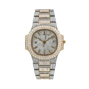Montre de luxe pour homme, étincelante, faite à la main, bicolore, entièrement sertie de moissanite, style hip-hop, avec diamants, élégante - Product Image 5