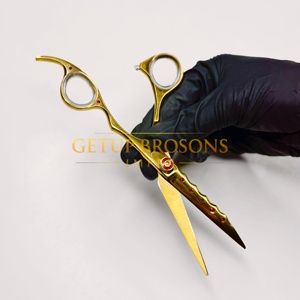 Tijeras de peluquería de acero inoxidable de 11.5 pulgadas, color oro plasma, para cortar el cabello, tijeras planas para flequillo y entresacar, 6H, negras - Product Image 1