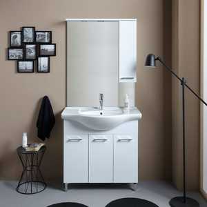 85cm White Export <b>Floor</b>-Standing Bathroom Cabinet with Sink and <b>Mirror</b> Ravenna Wall Unit Set - Product Image 2