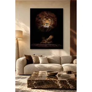 Impression sur toile de Fida Lion avec une crinière épaisse sortant de l'obscurité - Product Image 2