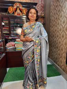 Telar manual 100% para mujer Pure Tussar Munga Silk Saree tejido a mano bordado verano Premium tela artesanal India dibujado a mano - Product Image 6