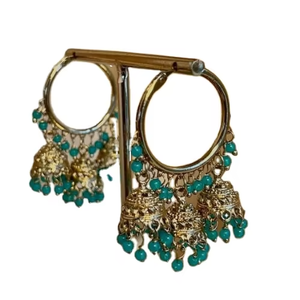 Pendientes indios étnicos Vintage de nuevo diseño, borla de flor de aleación de plata antigua chapada en oro con gema de cristal y Perla - Product Image 4