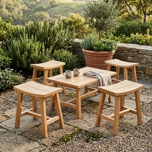 Tabouret de douche incurvé en teck massif, tabourets de salon, ottomanes, banc en bois artisanal, siège d'appoint extérieur pour salle de bain - Product Image 6